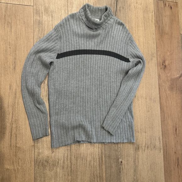 VTG Y2K Old Navy L Stripe Ribbed Sweater Gray Turtleneck Grandpa Academia Skater - Picture 6 of 9
